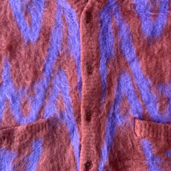 Obey Sweater Orange and Purple Copper Multi Helix Fuzzy Cardigan Size Medium - Picture 5 of 15